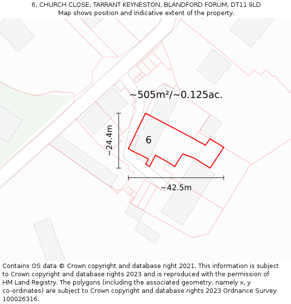 6, CHURCH CLOSE, TARRANT KEYNESTON, BLANDFORD FORUM, DT11 9LD: Plot and title map