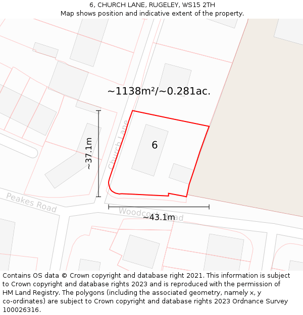 6, CHURCH LANE, RUGELEY, WS15 2TH: Plot and title map