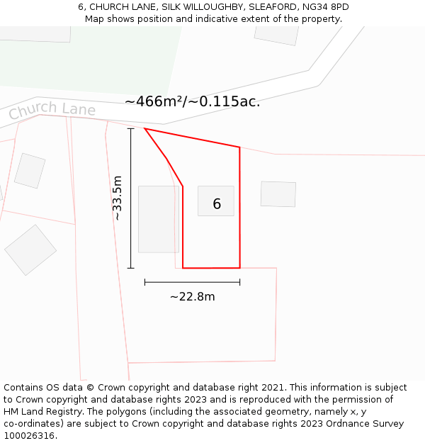 6, CHURCH LANE, SILK WILLOUGHBY, SLEAFORD, NG34 8PD: Plot and title map