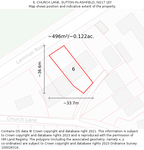 6, CHURCH LANE, SUTTON-IN-ASHFIELD, NG17 1EY: Plot and title map