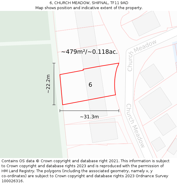6, CHURCH MEADOW, SHIFNAL, TF11 9AD: Plot and title map