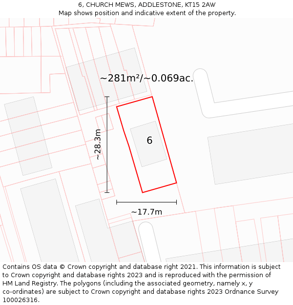 6, CHURCH MEWS, ADDLESTONE, KT15 2AW: Plot and title map