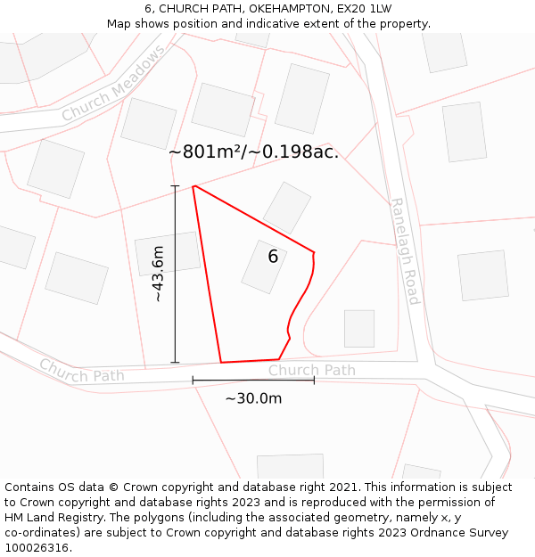 6, CHURCH PATH, OKEHAMPTON, EX20 1LW: Plot and title map