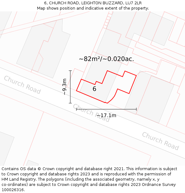 6, CHURCH ROAD, LEIGHTON BUZZARD, LU7 2LR: Plot and title map