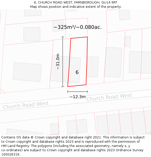 6, CHURCH ROAD WEST, FARNBOROUGH, GU14 6RT: Plot and title map