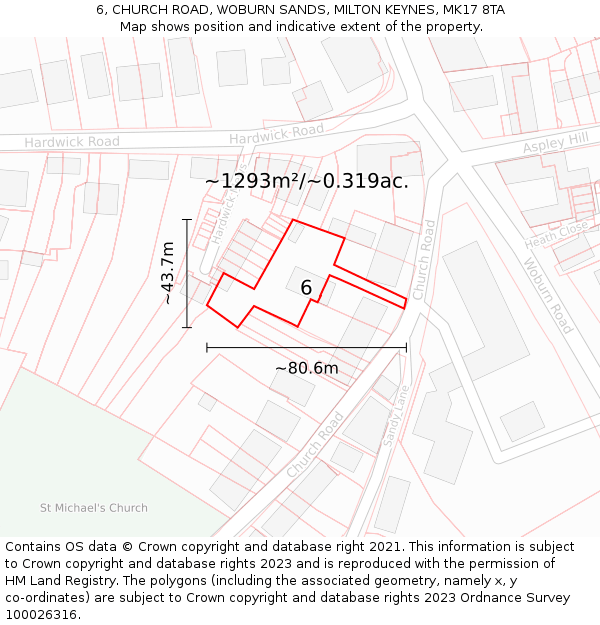 6, CHURCH ROAD, WOBURN SANDS, MILTON KEYNES, MK17 8TA: Plot and title map