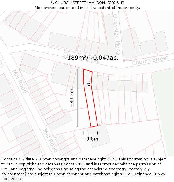 6, CHURCH STREET, MALDON, CM9 5HP: Plot and title map