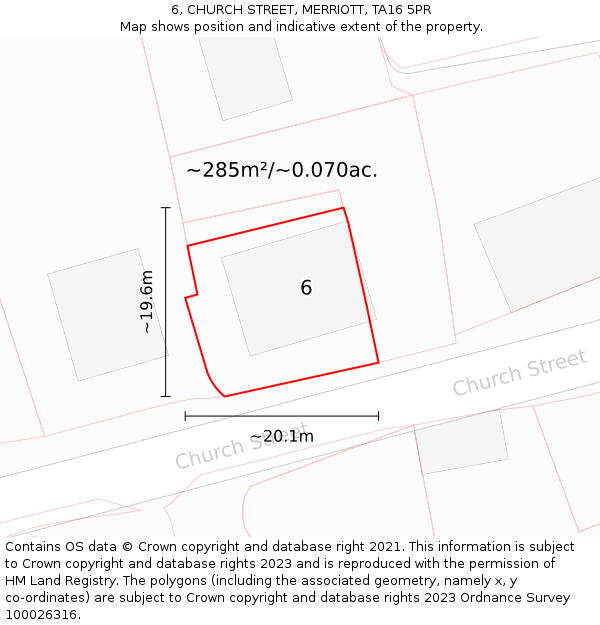 6, CHURCH STREET, MERRIOTT, TA16 5PR: Plot and title map
