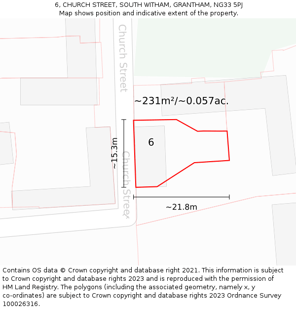 6, CHURCH STREET, SOUTH WITHAM, GRANTHAM, NG33 5PJ: Plot and title map