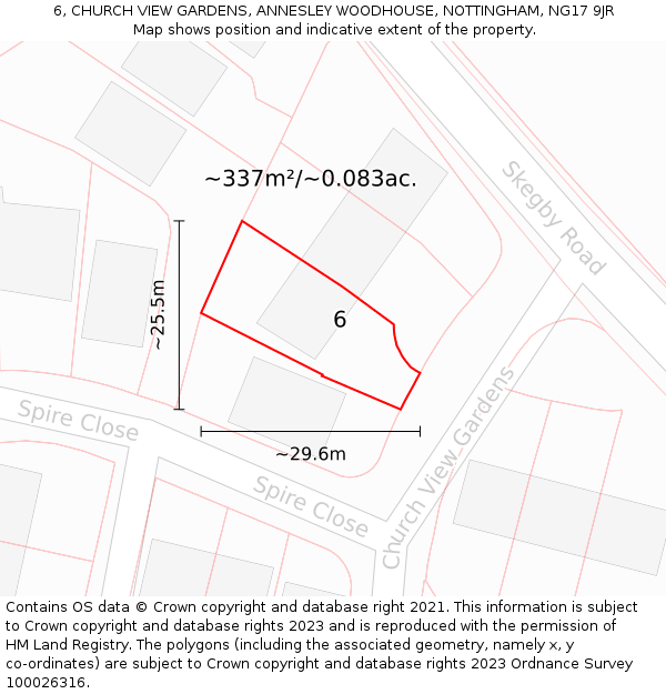 6, CHURCH VIEW GARDENS, ANNESLEY WOODHOUSE, NOTTINGHAM, NG17 9JR: Plot and title map