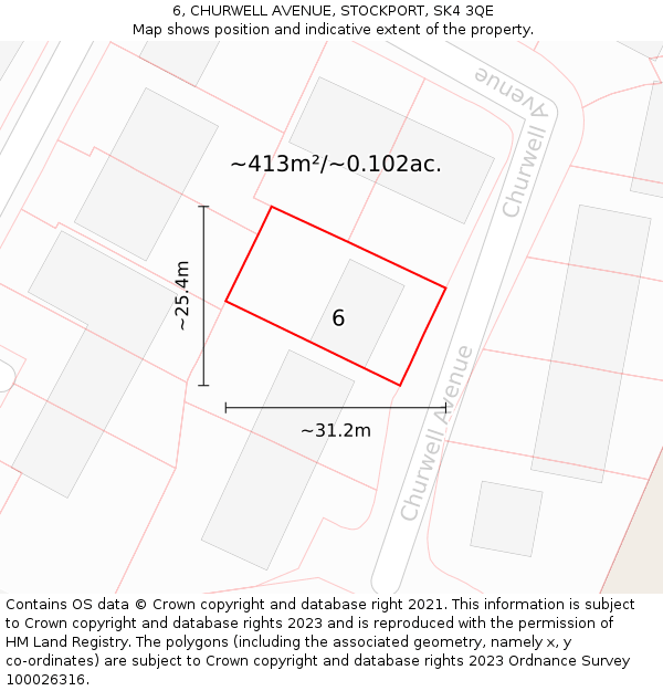 6, CHURWELL AVENUE, STOCKPORT, SK4 3QE: Plot and title map