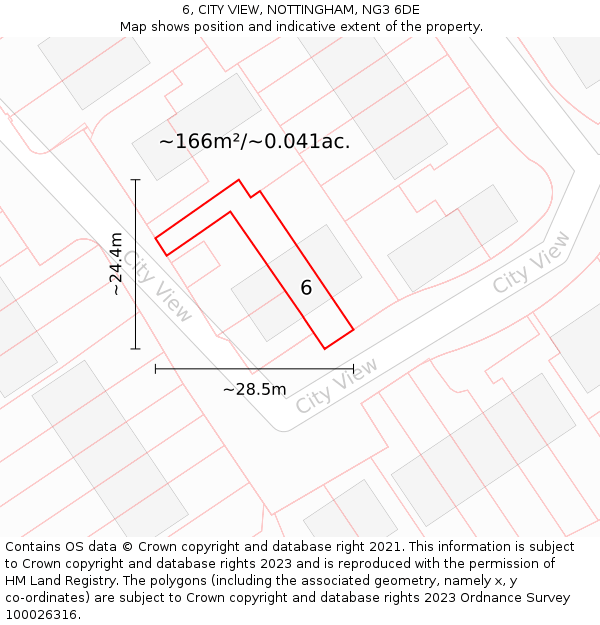 6, CITY VIEW, NOTTINGHAM, NG3 6DE: Plot and title map