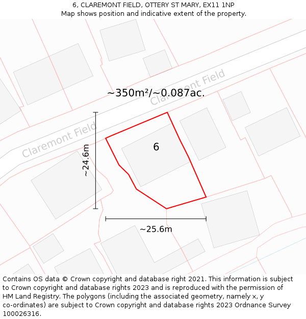6, CLAREMONT FIELD, OTTERY ST MARY, EX11 1NP: Plot and title map