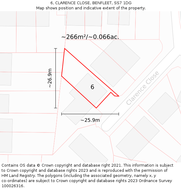 6, CLARENCE CLOSE, BENFLEET, SS7 1DG: Plot and title map