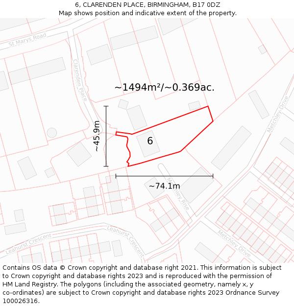 6, CLARENDEN PLACE, BIRMINGHAM, B17 0DZ: Plot and title map