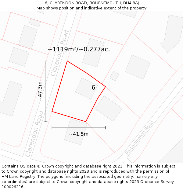 6, CLARENDON ROAD, BOURNEMOUTH, BH4 8AJ: Plot and title map