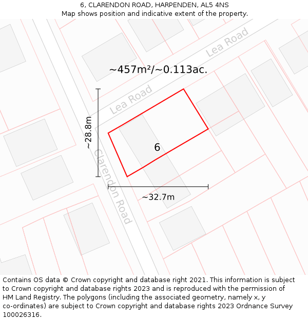 6, CLARENDON ROAD, HARPENDEN, AL5 4NS: Plot and title map