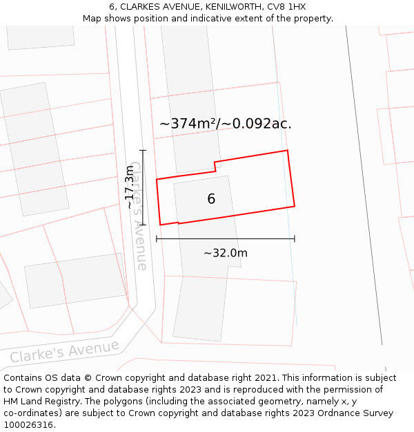 6, CLARKES AVENUE, KENILWORTH, CV8 1HX: Plot and title map