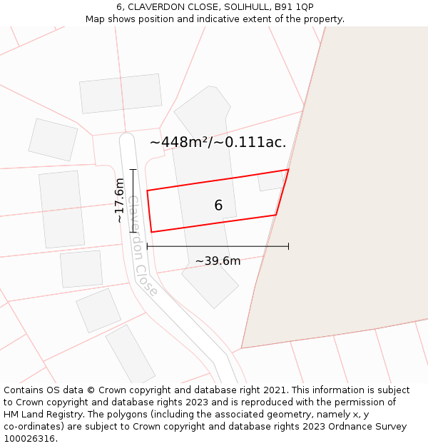 6, CLAVERDON CLOSE, SOLIHULL, B91 1QP: Plot and title map