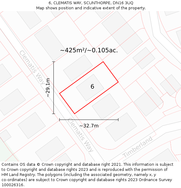 6, CLEMATIS WAY, SCUNTHORPE, DN16 3UQ: Plot and title map