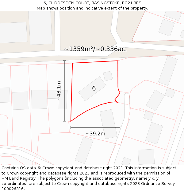 6, CLIDDESDEN COURT, BASINGSTOKE, RG21 3ES: Plot and title map