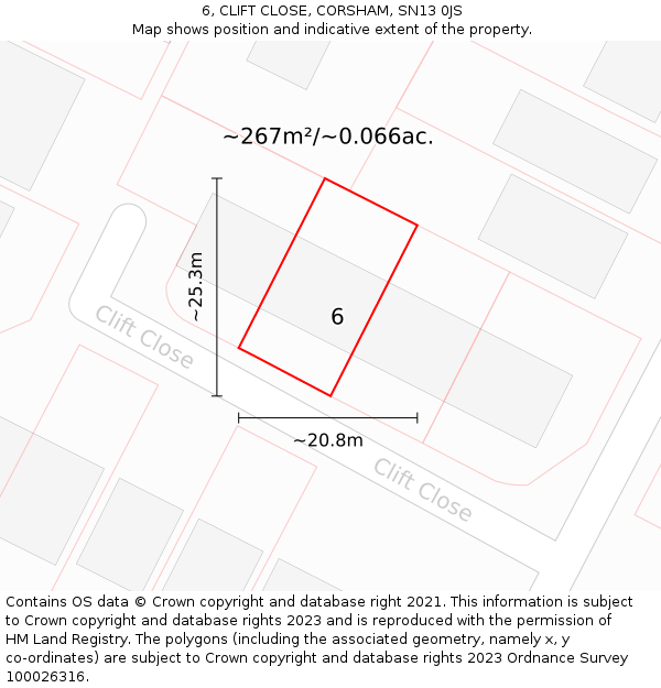 6, CLIFT CLOSE, CORSHAM, SN13 0JS: Plot and title map