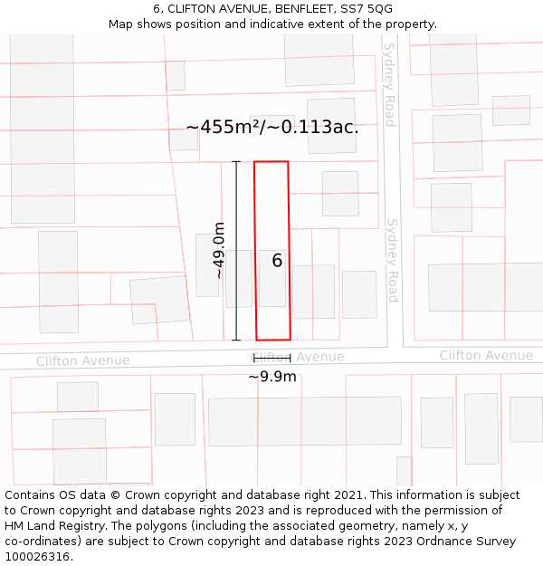 6, CLIFTON AVENUE, BENFLEET, SS7 5QG: Plot and title map