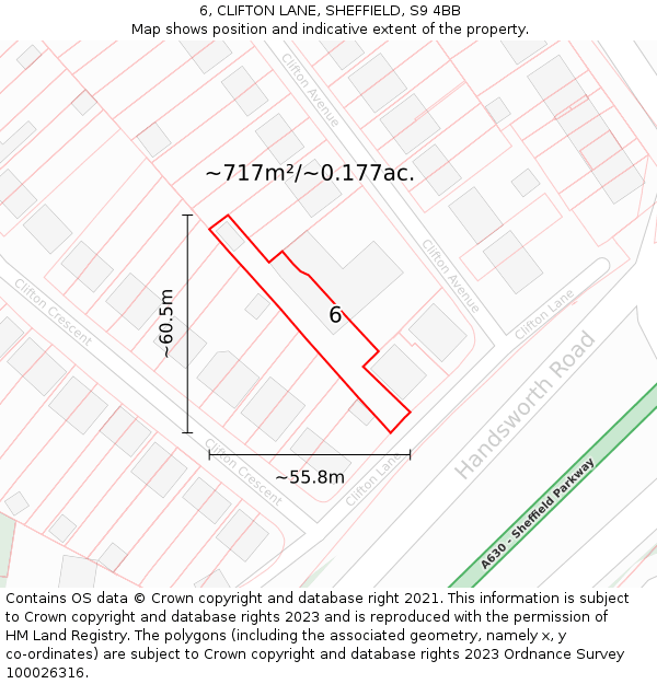 6, CLIFTON LANE, SHEFFIELD, S9 4BB: Plot and title map