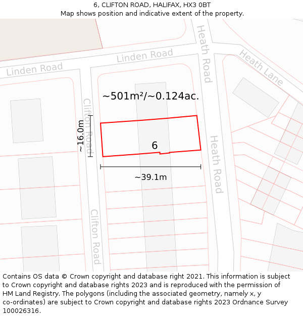 6, CLIFTON ROAD, HALIFAX, HX3 0BT: Plot and title map