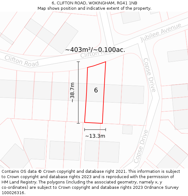 6, CLIFTON ROAD, WOKINGHAM, RG41 1NB: Plot and title map