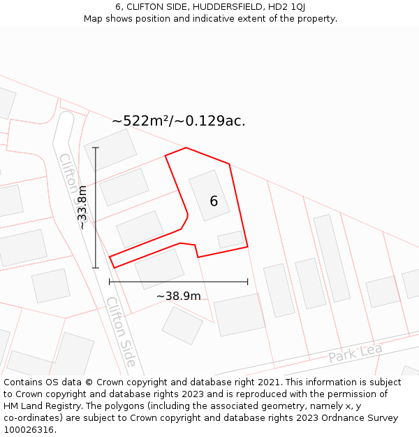 6, CLIFTON SIDE, HUDDERSFIELD, HD2 1QJ: Plot and title map