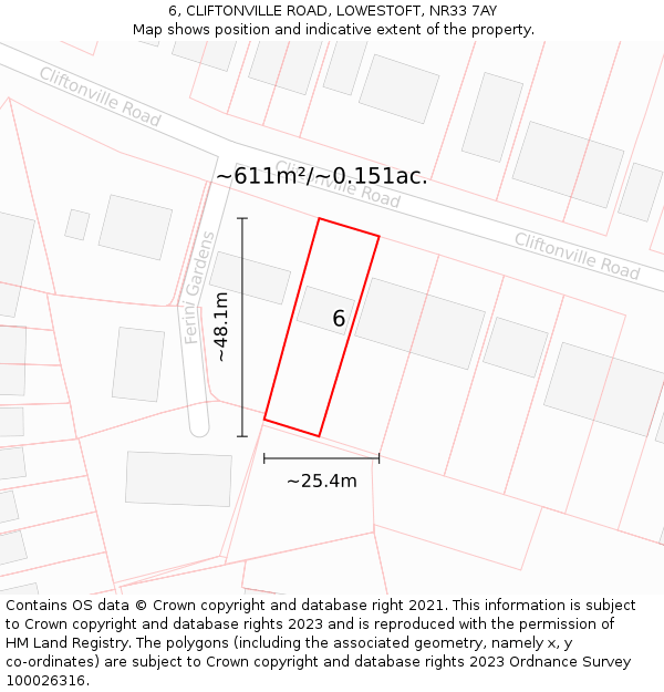 6, CLIFTONVILLE ROAD, LOWESTOFT, NR33 7AY: Plot and title map