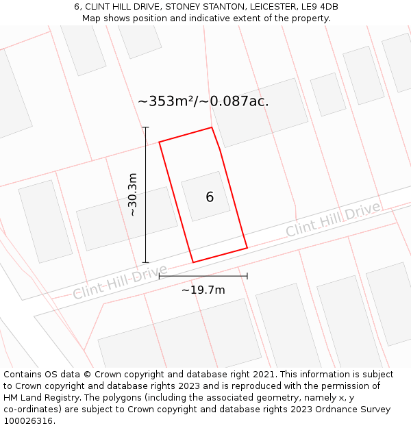 6, CLINT HILL DRIVE, STONEY STANTON, LEICESTER, LE9 4DB: Plot and title map