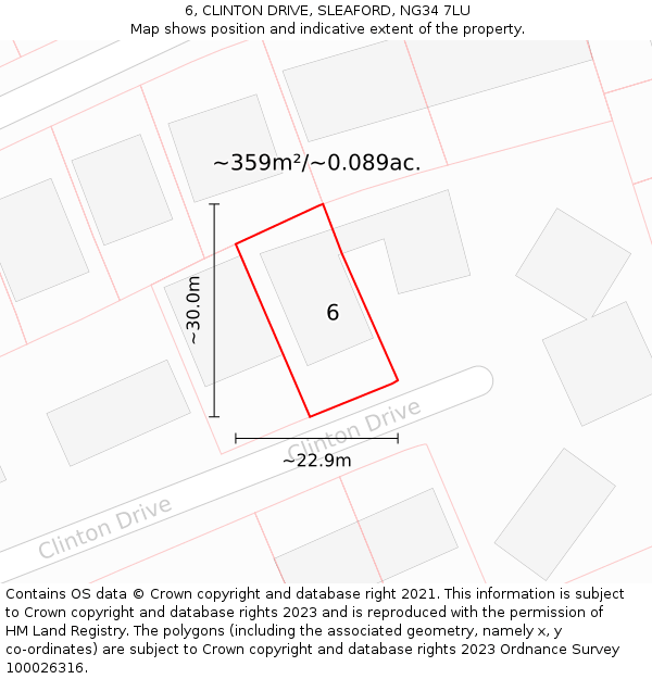 6, CLINTON DRIVE, SLEAFORD, NG34 7LU: Plot and title map