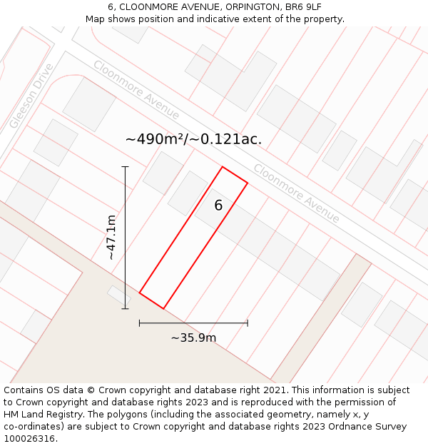 6, CLOONMORE AVENUE, ORPINGTON, BR6 9LF: Plot and title map