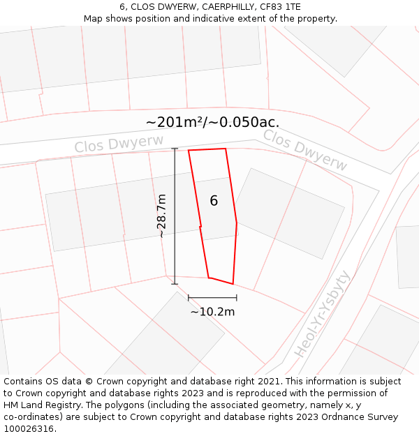 6, CLOS DWYERW, CAERPHILLY, CF83 1TE: Plot and title map