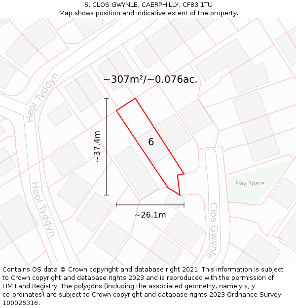 6, CLOS GWYNLE, CAERPHILLY, CF83 1TU: Plot and title map