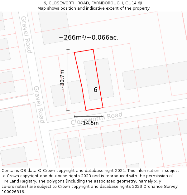 6, CLOSEWORTH ROAD, FARNBOROUGH, GU14 6JH: Plot and title map