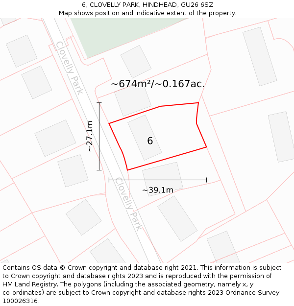 6, CLOVELLY PARK, HINDHEAD, GU26 6SZ: Plot and title map