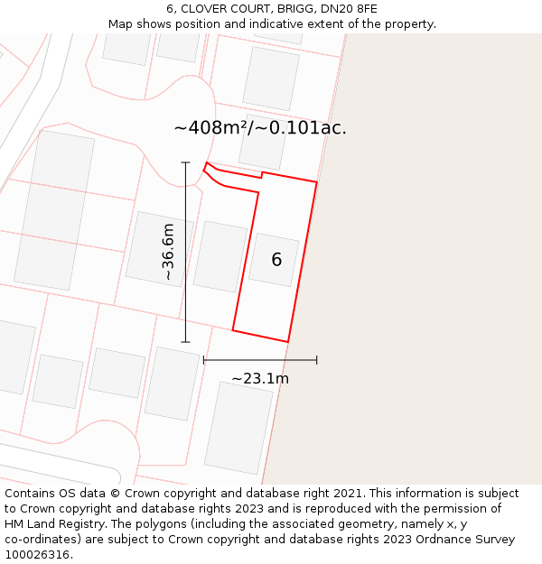 6, CLOVER COURT, BRIGG, DN20 8FE: Plot and title map