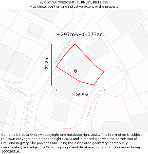 6, CLOVER CRESCENT, BURNLEY, BB12 0EX: Plot and title map