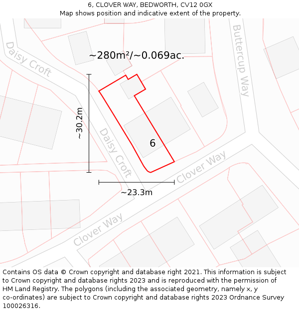 6, CLOVER WAY, BEDWORTH, CV12 0GX: Plot and title map