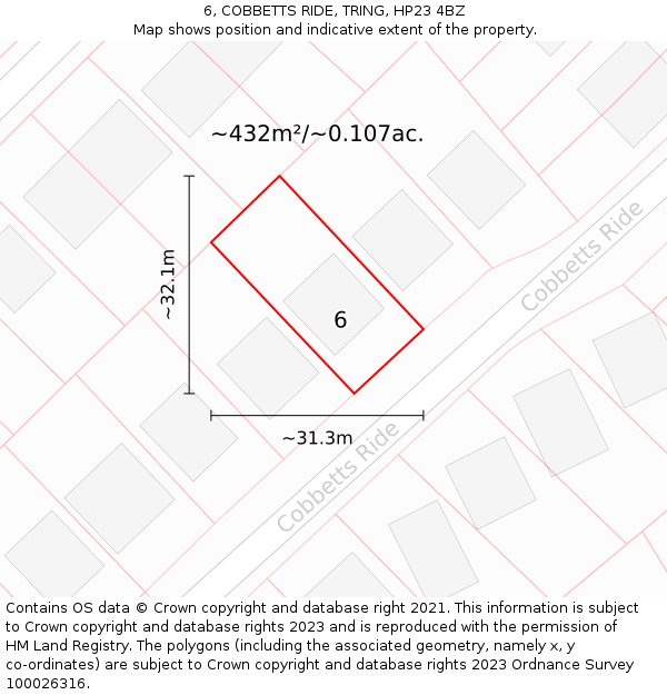 6, COBBETTS RIDE, TRING, HP23 4BZ: Plot and title map