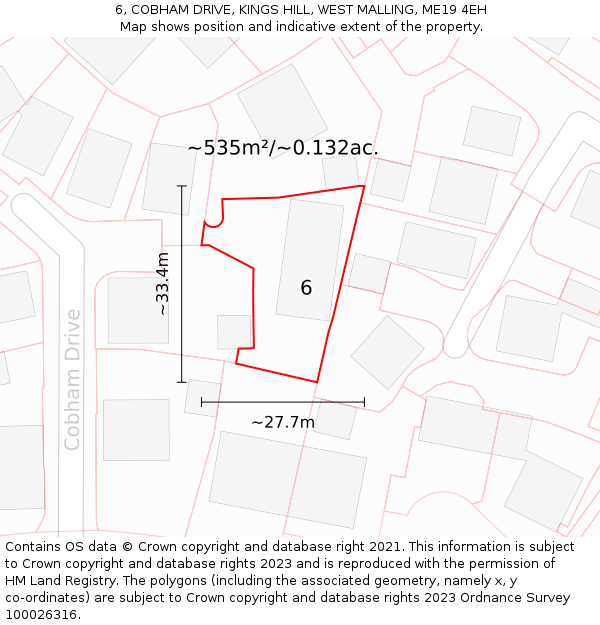 6, COBHAM DRIVE, KINGS HILL, WEST MALLING, ME19 4EH: Plot and title map