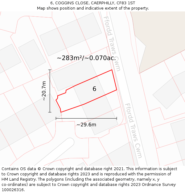 6, COGGINS CLOSE, CAERPHILLY, CF83 1ST: Plot and title map