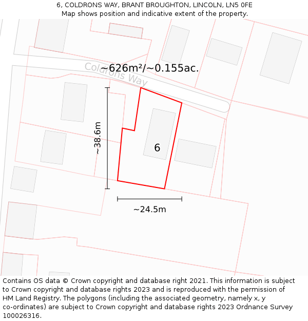 6, COLDRONS WAY, BRANT BROUGHTON, LINCOLN, LN5 0FE: Plot and title map