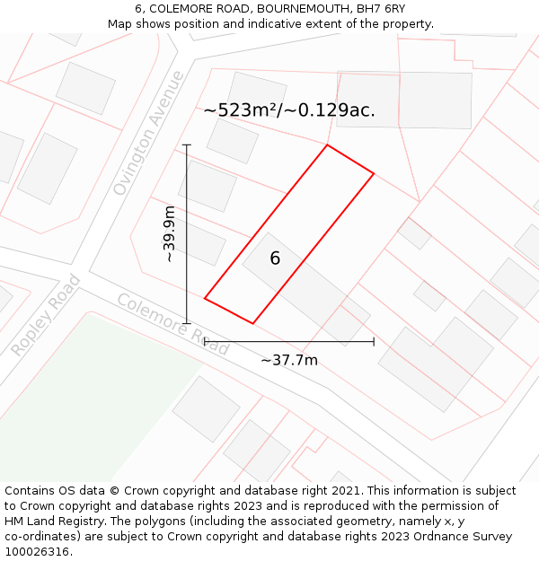 6, COLEMORE ROAD, BOURNEMOUTH, BH7 6RY: Plot and title map