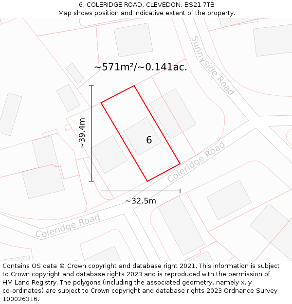 6, COLERIDGE ROAD, CLEVEDON, BS21 7TB: Plot and title map