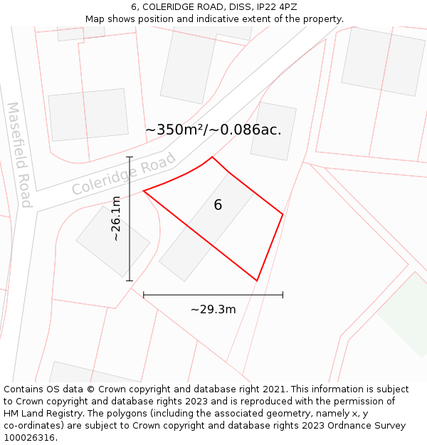 6, COLERIDGE ROAD, DISS, IP22 4PZ: Plot and title map