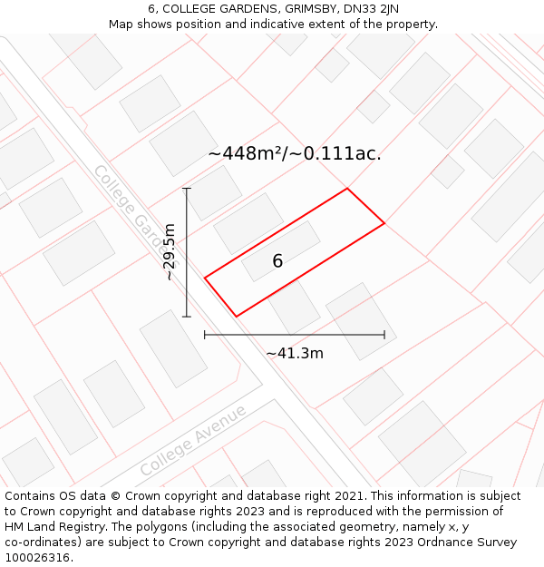 6, COLLEGE GARDENS, GRIMSBY, DN33 2JN: Plot and title map